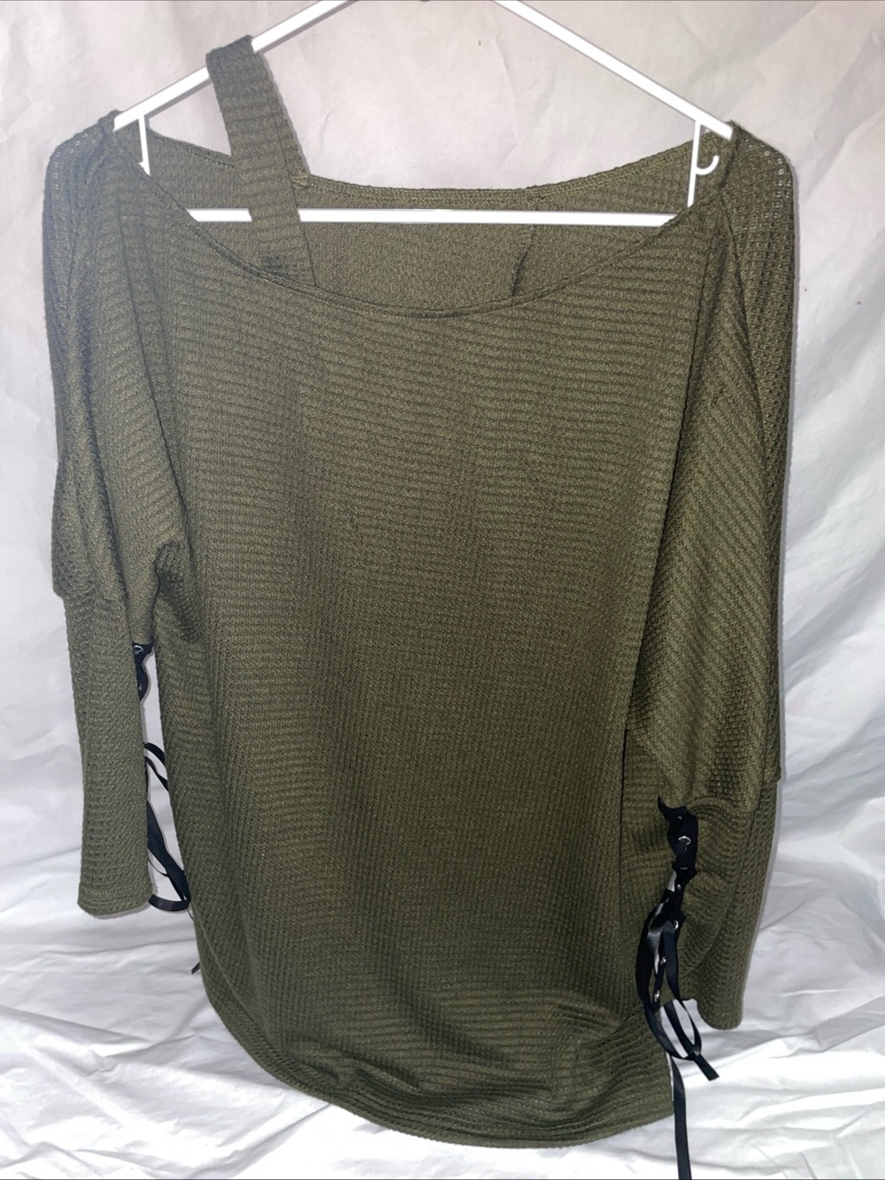 Olive Off-Shoulder Waffle Knit Blouse